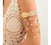 Pulsera de Metal dorado para hombre y mujer, brazalete con cadena de moneda, borla, parte superior del brazo, accesorios de joyería, nueva moda