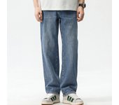 2024 loose jeans street fashion washed blue loose straight leg casual wide leg denim pants for men