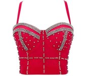 Women Tank Tops Sequined Rhinestone Pearl Wedding Push Up Bra Woman Clothes Camis Stage Ladies Crop Top Corset y2k Blusas