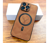 Luxury PU Leather Deer Case For iPhone 16 15 14 13 12 11 Pro Max Plus 15Pro 14Pro 13Pro ProMax For Magsafe Wireless Charge Cover