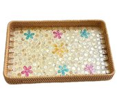 Hand Woven Splicing Shell Rattan Basket Rattan Weaving Colorful Rattan Shell Tray Handmade Household Dried Fruit Plate