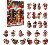 Calendario de Adviento de Navidad 2024,con 24 encantadores colgantes de perro salchicha, adornos de árbol de Navidad para decora