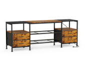 Rcynview White TV Cabinet with Plug and LED, TV Table for Living Room up to 70 Inches, TV Living Room Furniture with 4 Fabric Drawers and 2 Open Shelves, Steel Frame, 40x160x63cm TV Table for Bedroom