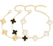 3 UDS pulsera Chapada en oro de 18K conjunto de pulsera de Trébol Dorado/Blanco/Negro para Mujer