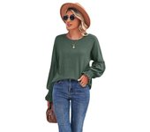 Loose Cuff Round Neck T-shirt, Flashlight Sleeve Top, Autumn & Winter, New