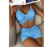 Bikini de cintura alta para mujer, bañador con Push-Up, traje de baño con estampado Floral, bóxer, ropa de baño 2025