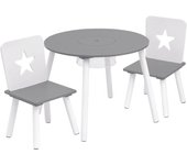 Grupo de Asientos para Niños Mesa Redonda y 2 Sillas en Edad Preescolar Muebles para Niños 59.5 cm(φ) x 46 cm Blanco+Gris