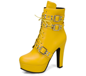 Botines Rojos Grandes, Blancos y Amarillos de Cordones, Tacones Altos, Botas Cortas de Mujer, Calzado Otoño/Invierno, Tallas 36-45
