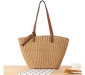 Bolso de paja con asa superior para mujer, bolsa de cubo de paja para playa, bolso de mano tejido, bolsos de viaje informales para mujer, alta capacidad, nuevo