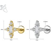 ZS 1 PC Gold Color 16G Stainless Steel Labret Lip Piercing Men Women CZ Crystal Ear Cartilage Tragus Helix Piercings Flat Backs