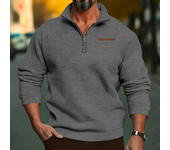 2024 large size winter velvet half zipper stand-up collar pullover solid color casual sweater men's trend