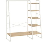 Perchero, Perchero con Zapatero, 5 Estantes de Almacenamiento, 6 Ganchos Laterales, Dormitorio, Sala de Estar, Pasillo, Diseño Industrial, Marrón Rústico y Negro Mate RGR116B01
