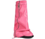 2024 Mujeres Chunky Boots Metal Lock Zip Mid Calf Boots Punk Style Ankle Boots