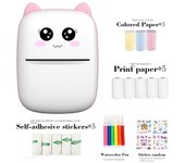 Mini impresora térmica， Impresora fotográfica， Conexión Bluetooth，Papel de impresión incluido，Pegatina，Pluma de acuarela