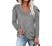 Casual long sleeved T-shirt with petal collar, women, suitable for spring and autumn
