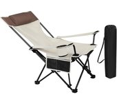 Plegable y Portátil,  Acampada Ligera con Portavasos, Reposacabezas y Bolsas, Estructura Metálica para Soportar 150 kg,