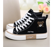 New 2024 Women's Shoes Summer Canvas Shoes Women Little Bear High Gang Lace Up Running Flats Shoes Women Comfort Casual Sneakers