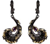 Creative Black Gold Jewelry Curly Leaf AAAA Zircon Earrings 925 Silver Irregular Earrings Ladies Jewelry Long Earrings