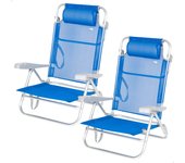 Pack de 2 sillas de playa plegables, con respaldo reclinable 7 posiciones, convertibles en tumbona, tamaño 47x49x82 cm, de aluminio y textileno, con cojín acolchado y asas de mano para transportar, estructura plegable, máx. 110 kg, multiposición