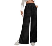 Pantalones de mujer, pantalones de cintura alta de otoño e invierno, pantalones con dobladillo con abertura de color liso