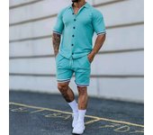FCMM Primavera y verano la tendencia de los hombres de solapa de color sólido chaqueta de punto casual de manga corta traje cort
