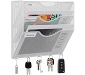 8 Compartimento Metal A4 Soporte Revistas Pared Oficina Archivador De Pared Organizador Documentos Correo Pared Almacenamiento Archivos Revistero con 5 Ganchos,Blanco