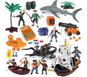 Pirate Action Figures Playset with Boat, Treasure Chest, Cannons, Shark, Pirate Ship Toys-Pirate Toy, 50 PCS Kids Pretend Adventure Set Figures, Birthday Gifts for Age 2 3 4 5 6 Year Old Boys Girls