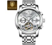 Popular automático impermeable reloj mecánico de los hombres de acero inoxidable hueco reloj de los hombres multifuncional luminoso tendencia reloj