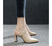 Soft Leather Solid Color Sandals Women Summer New Style Thick Heels with Baotou Fashion High-heeled Women's Shoes