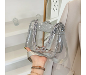 PVC Transparent Shoulder Crossbody Bag for Women Rhinestone Thick Chain Ladies Small Purse and Handbags Fashion Jelly Beach Tote