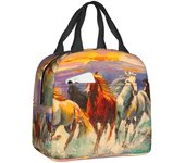 Black Friesian  Prancing Insulated Bag Resuable Warm Cooler Thermal Horse Lunch Tote Box for Women Kids School