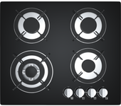 IsEasy Gas Hob 4 Bulbs, Glass Gas Hob with Automatic Thermocouple Protection, Built-in Hob Glass, 4 Zones Gas Hob