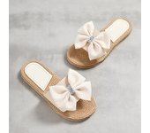 Female Artificial Straw Sole Shoes Lady Summer Indoor Flat with Flip Flops ing Floral Women Slippers