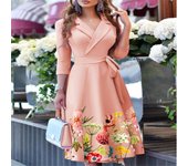 2025 Autumn New V-neck Fashion Strap Printed Mid length Waist Ds for Women