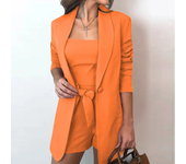 Women's spring solid color vest suit coat fashionable temperament high waist shorts three-piece suit women's suit