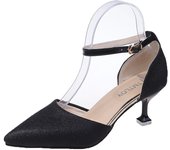 Hollow one-word button stiletto high-heeled sandals European and American fashion women's shoes large size pointed high heels