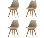 Pack de 4 Sillas Comedor Sillas de Cocina Nórdicas con Asiento Blando y Patas de Madera Maciza de Haya (Blanco)