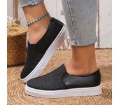 Shiny Gold Sequins Loafers for Women's Pu Leather Slip-On Platform Sneakers Woman 2024 Autumn Non-Slip Flats Casual Shoes Ladies