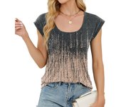 2025 primavera y verano nueva camiseta de manga corta suelta a rayas con cuello redondo estampada top mujer