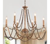 Vintage Lámpara de Araña de Metal Iluminación Estilo Vela Colgante Luz Alta Ajustable Cadena de Metal para Granja Comedor Cocina Isla Vestíbulo Negro 6 Luces