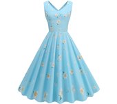 2025 Spring/Summer New Fresh Light Blue  Printed for Girls Party Dress