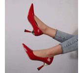 Shoes 2024 Trend New Summer Red Heels Elegant Woman Black Heeled Pointed Toe Pumps Dress Leather White Ladies Shoe