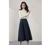 Purple Bridge 100% high waisted cotton, retro camping denim skirt, women's mid length new casual loose skirt