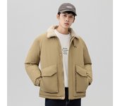 Chaqueta de herramientas para hombre, corta engrosada 2025 invierno, nuevo estilo de Hong Kong, chaqueta al aire libre con cuello de cordero, ropa para hombre