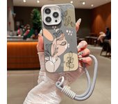 Soft TPU Lanyard Case For iPhone 16 15 Pro Max 14 Plus 13 12 Pro Max 11 White Flowers Printed Leather Texture Rope Phone Cover
