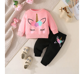 Conjunto de top y pantalón con cuello redondo y estampado de unicornio, de 3 a 18 meses, primavera/otoño