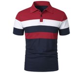 Men's three striped chest, color block, fashionable, lapel, short sleeved 9179