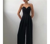 Sling Jumpsuit with small V-neck strap, strapless chest, waist, wide leg jumpsuit, floor long pants for children