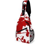 Blood Splatter Red Sling Bag Crossbody for Women Men Lightweight Adjustable Extender Strap Halloween Spooky Theme Shoulder Backpack with Water Bottle Holder Casual Daypack for Hiking Travel