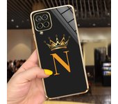 Samsung Galaxy A12 Case Cover Black Luxury Plating Square Frame Latters ABC Back Shell For Samsung A12 A 12 Soft TPU Shockproof
